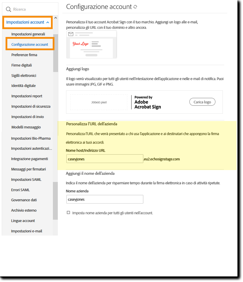Impostare un account aziendale